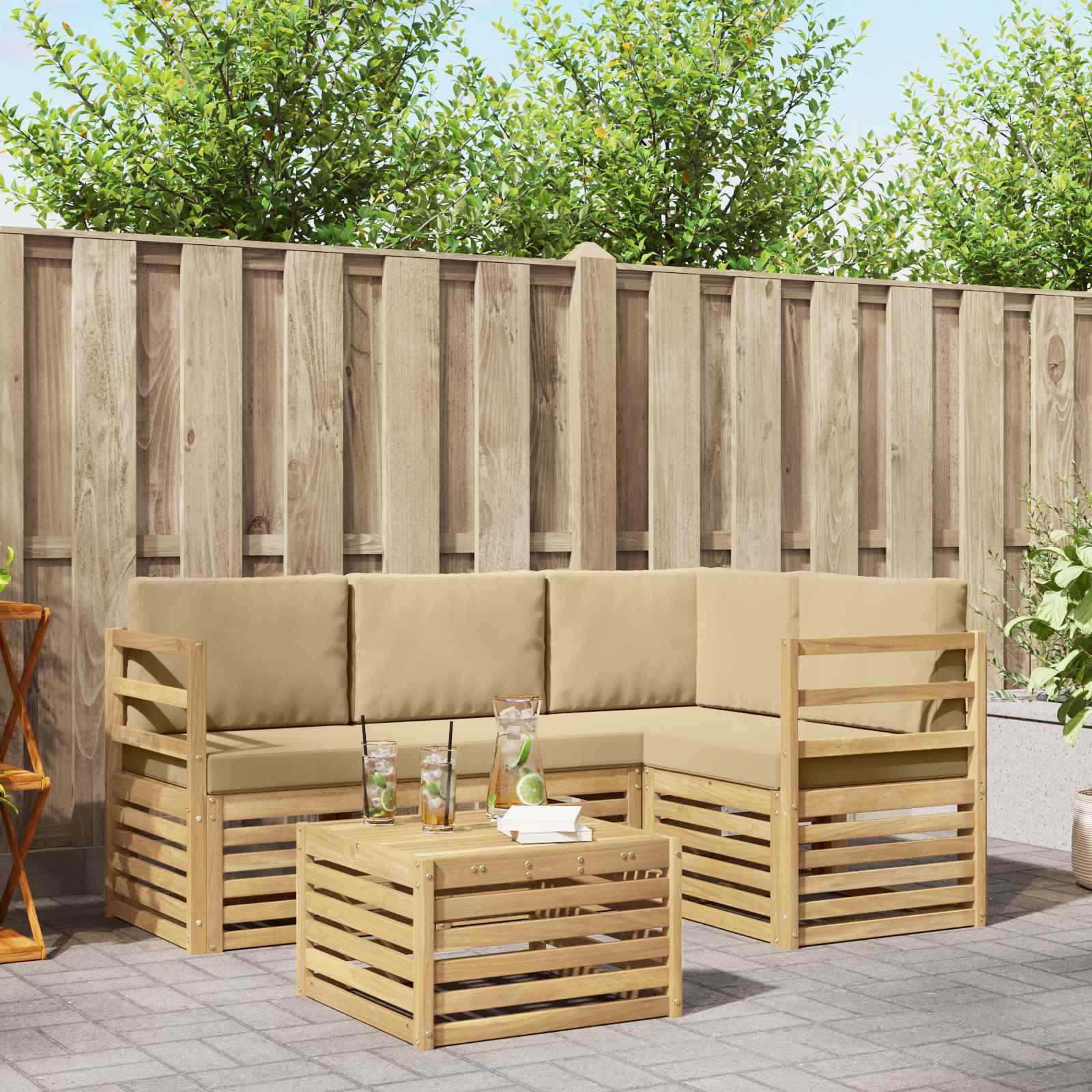 Udendørs sofagruppe 5 stk Hvid og Beige 59 x 59 x 37 cm