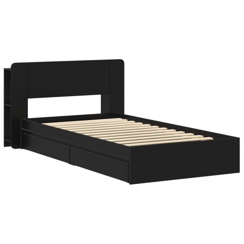 Sengestel med opbevaring Sort 90 x 190 cm Konstrueret træ
