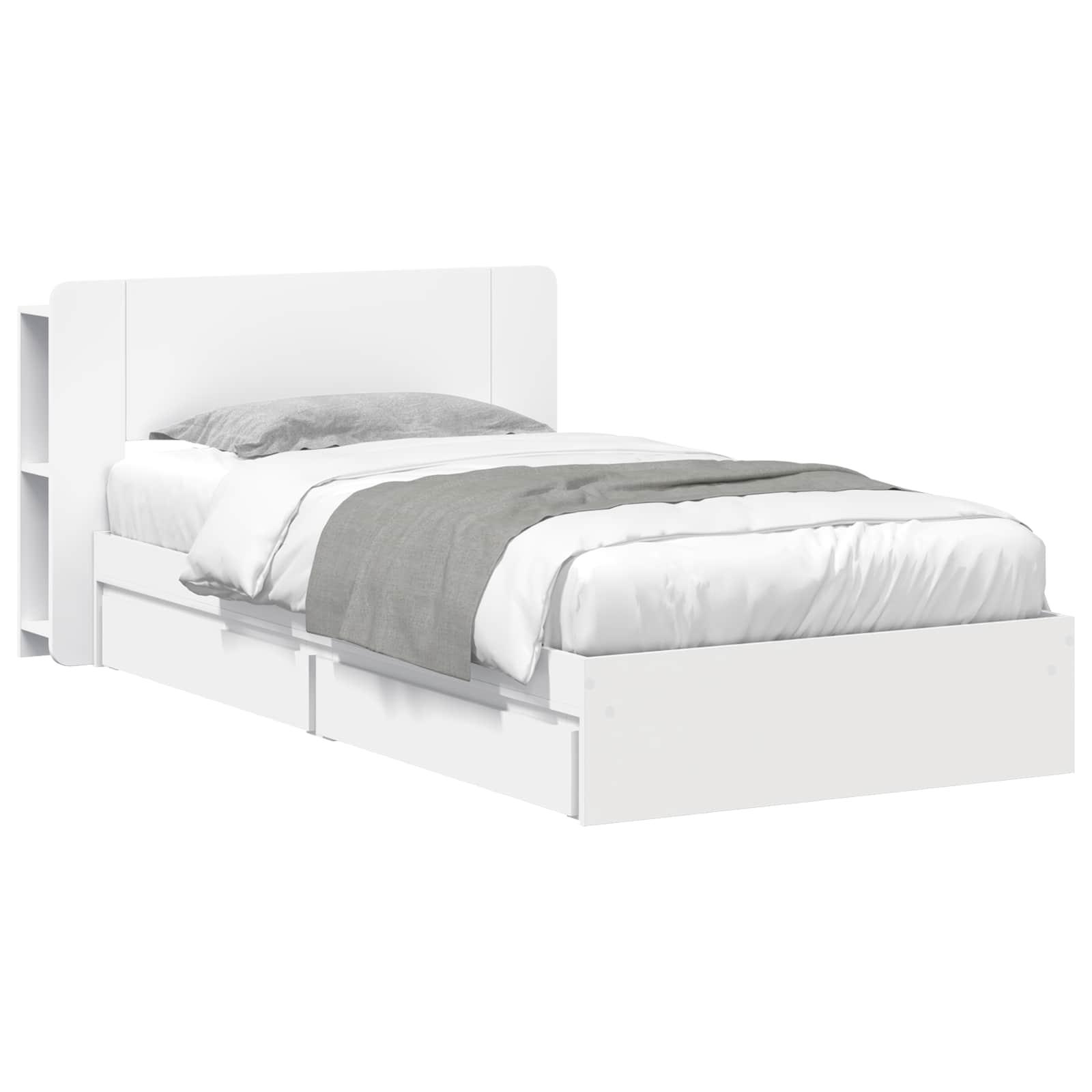 Sengestel med opbevaring Hvid 75 x 190 cm Konstrueret træ