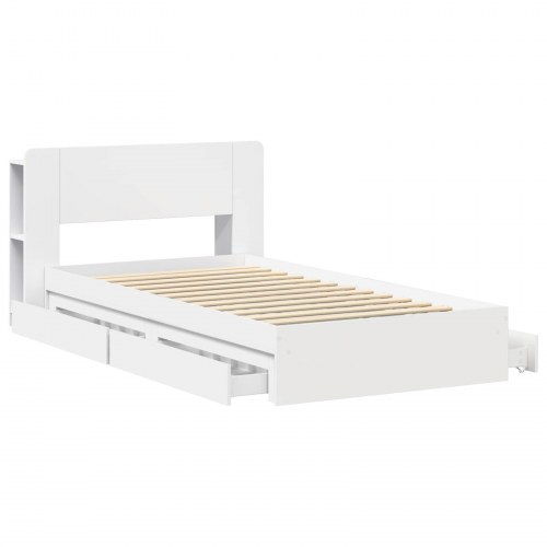 Sengestel med opbevaring Hvid 75 x 190 cm Konstrueret træ