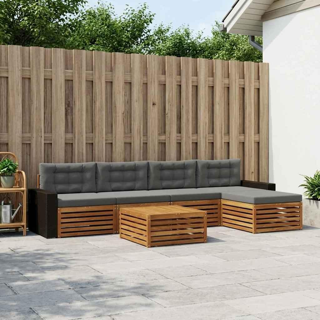Udendørs sofagruppe 6 stk Naturlig og Antracit 79 x 79 x 37 cm