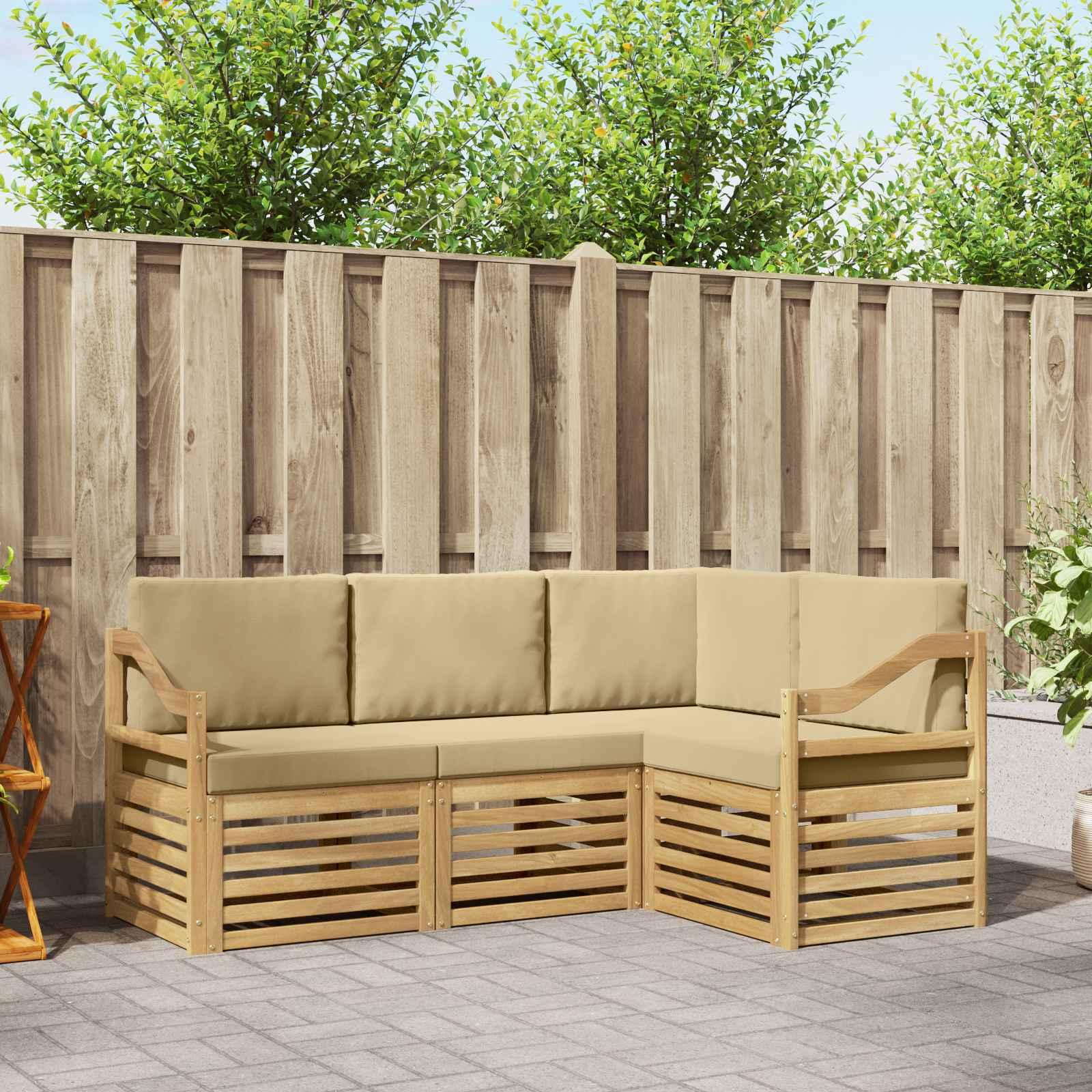 Sofasæt 4 stk Hvid og Beige 185,5 x 126,5 x 73 cm Polyester