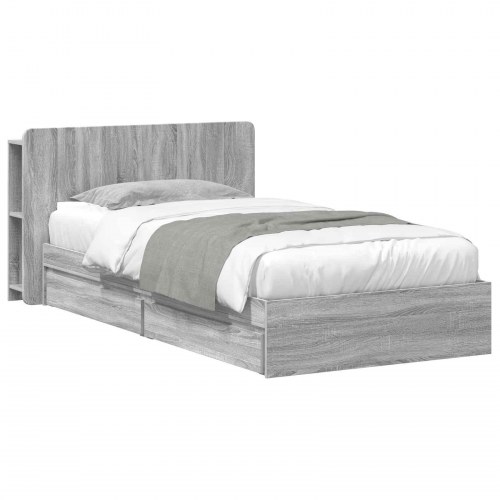 Sengestel med opbevaring Grå Sonoma 75 x 190 cm Konstrueret træ