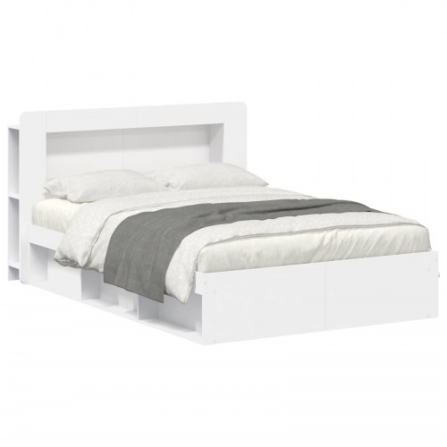 Sengestel med opbevaring Hvid 160 x 200 cm Konstrueret træ