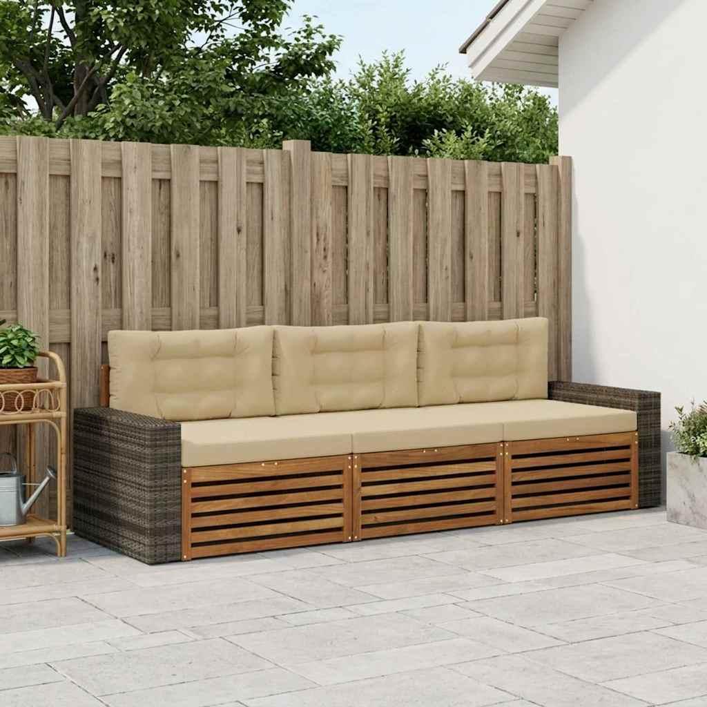 Udendørs sofagruppe med pude 3 stk Naturlig og Beige Polyester