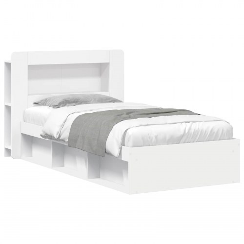 Sengestel med opbevaring Hvid 90 x 200 cm Konstrueret træ