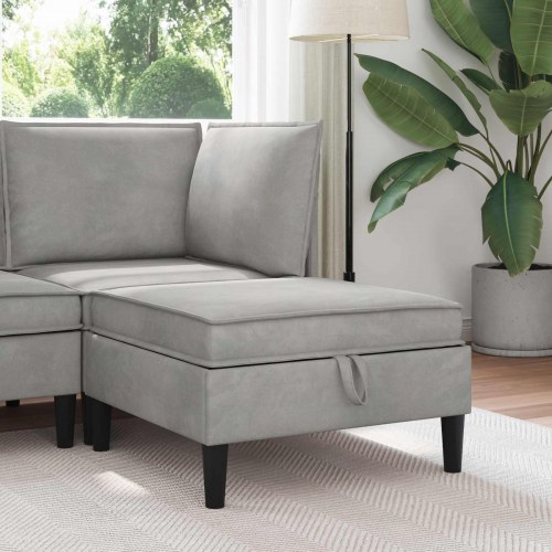 Sofa Puff med Opbevaring Lysegrå Fløjl