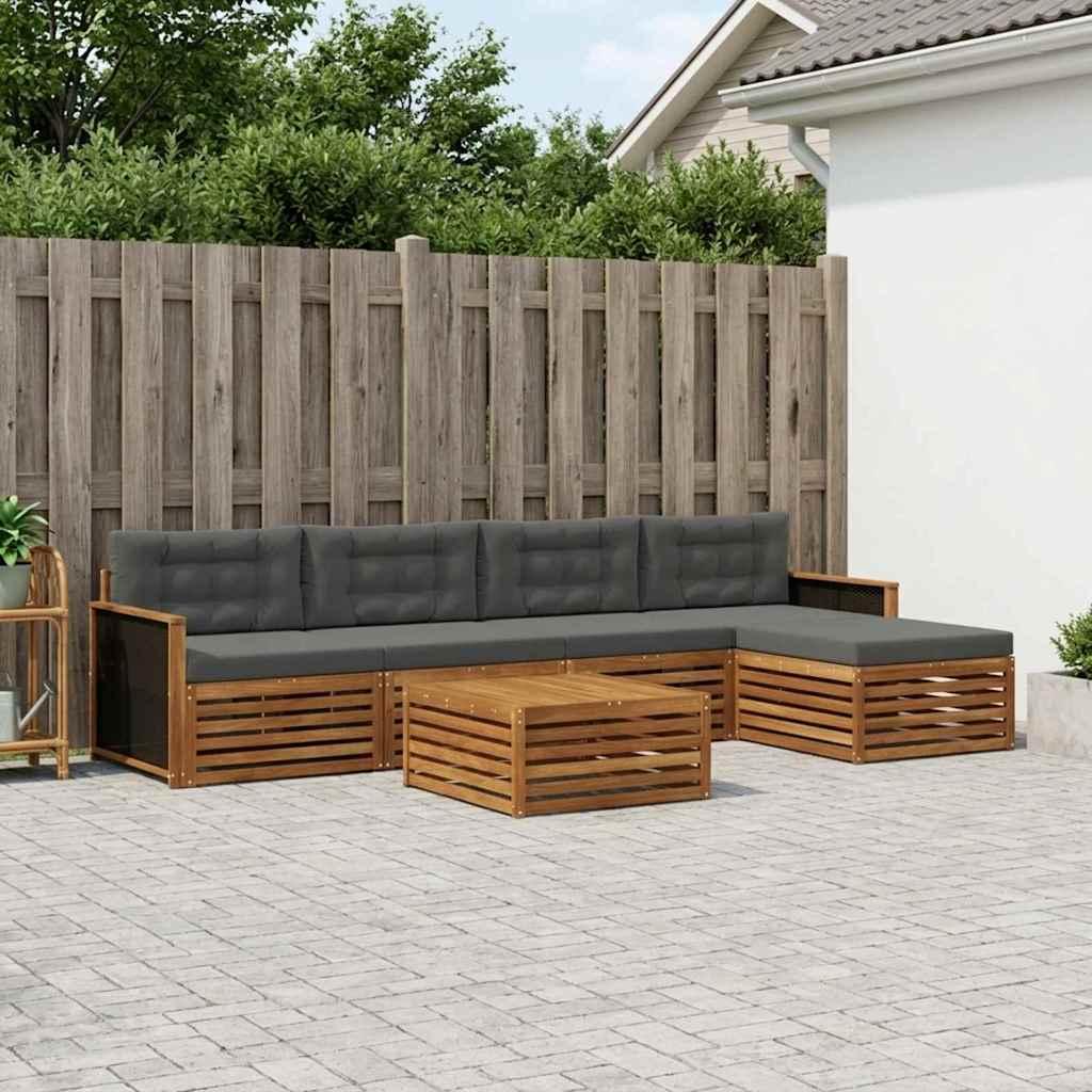 Udendørs sofagruppe 6 stk Naturlig og Antracit 79 x 79 x 37 cm