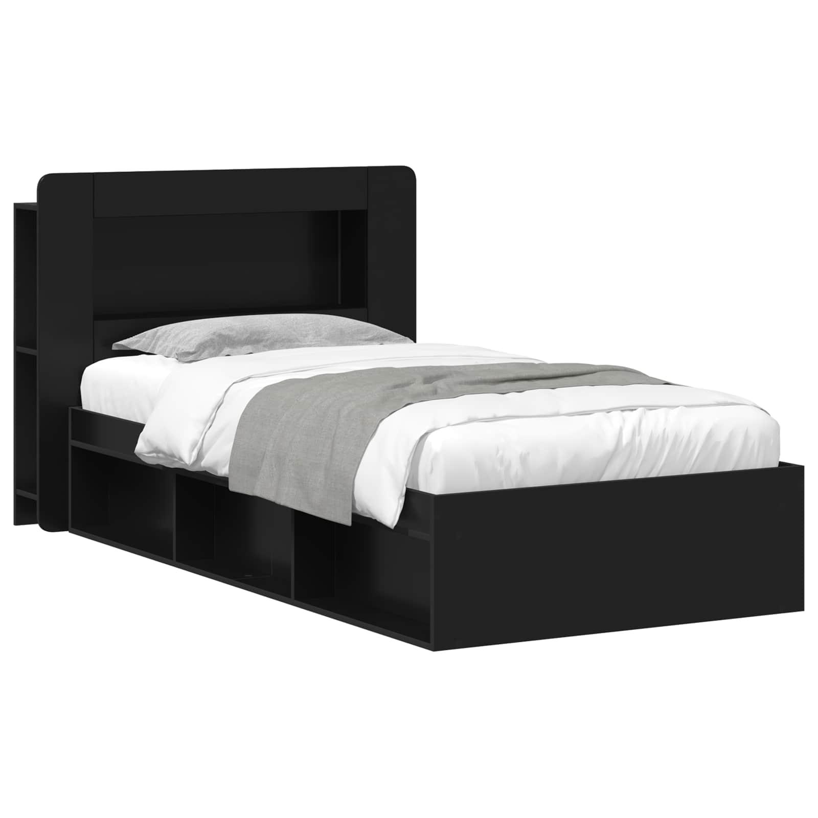 Sengestel med opbevaring Sort 90 x 200 cm Konstrueret træ