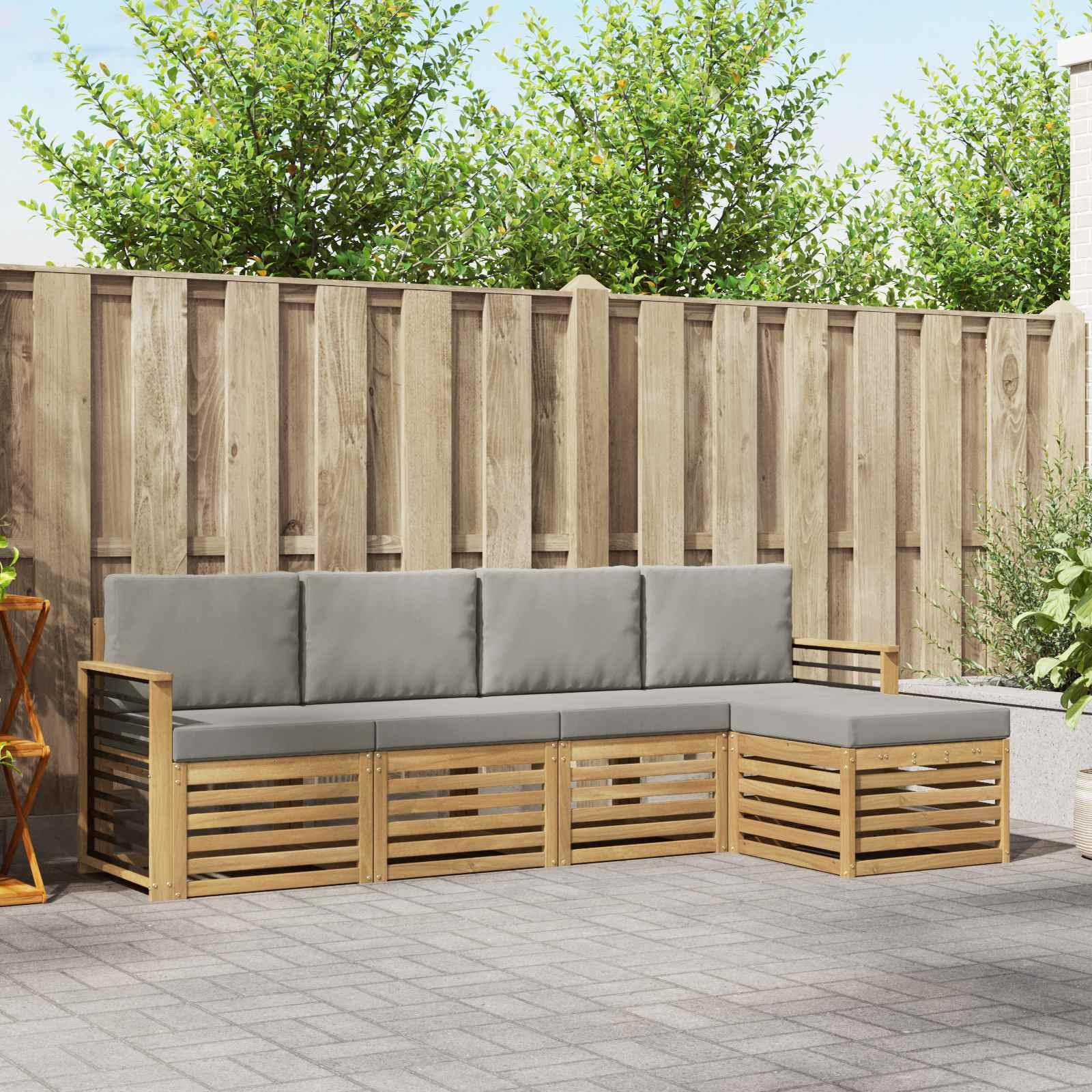 Udendørs sofagruppe 5 stk Hvid og lysegrå 249 x 122,5 x 73 cm