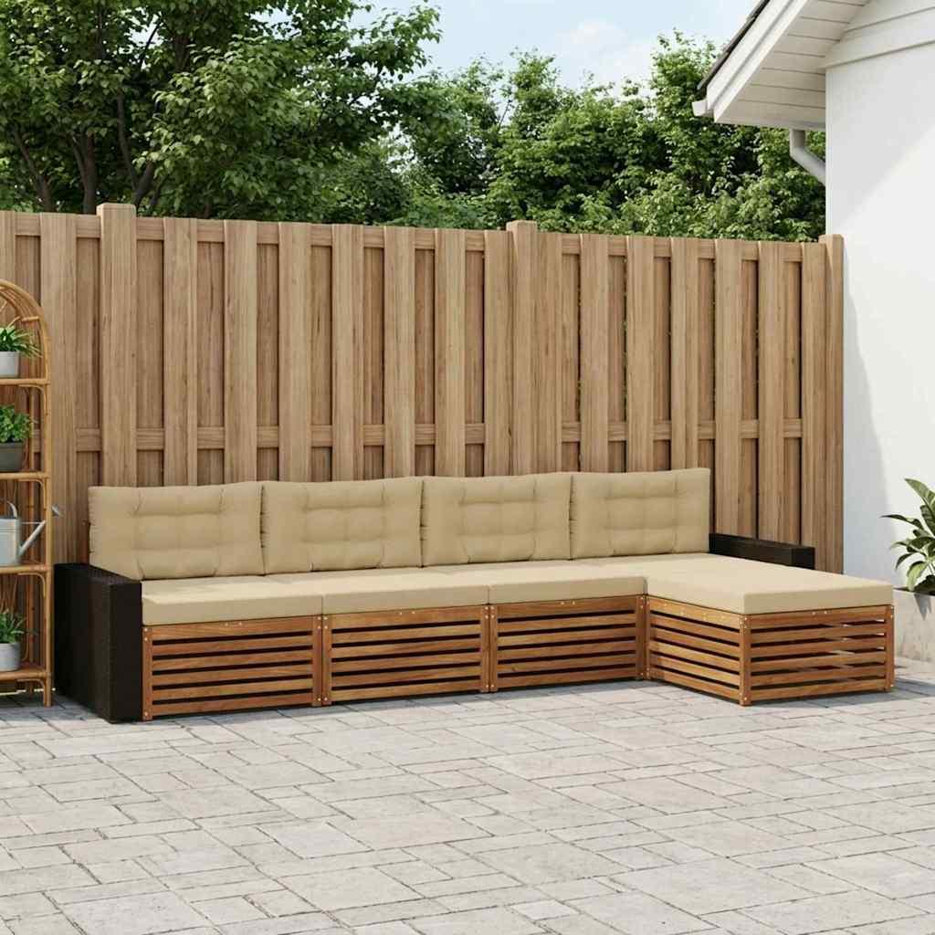 Udendørs sofagruppe med pude 5 stk Naturlig og Beige Polyester