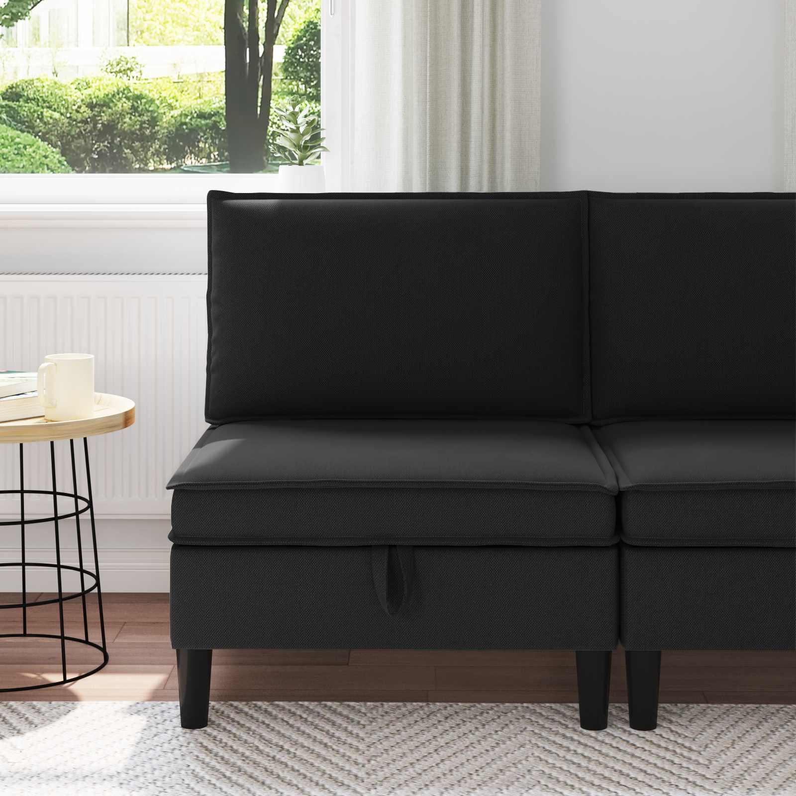 Mellem Sofa med Opbevaring Sort Fløjl