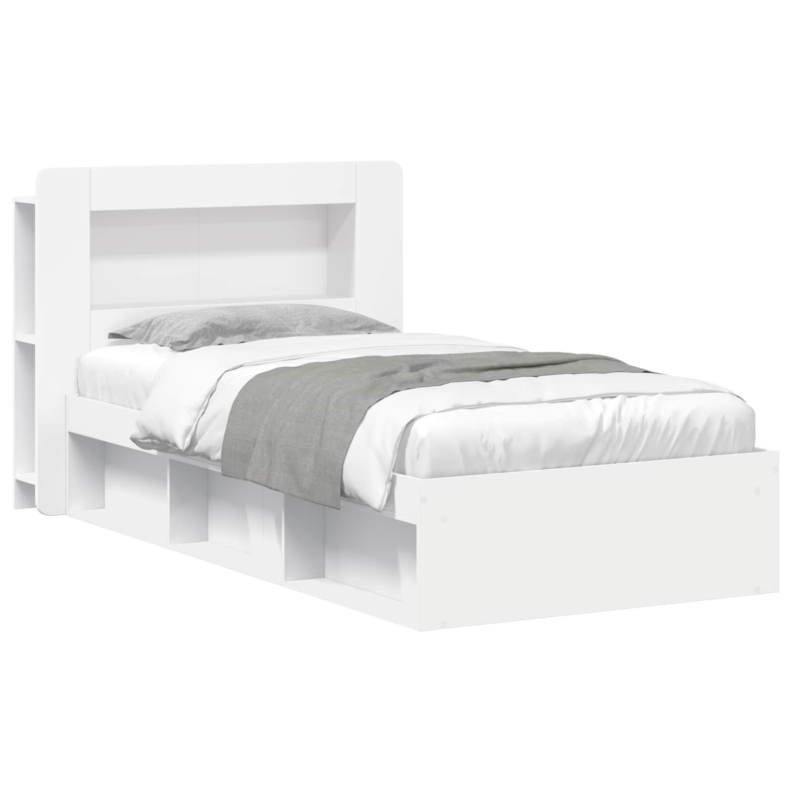 Sengestel med opbevaring Hvid 75 x 190 cm Konstrueret træ