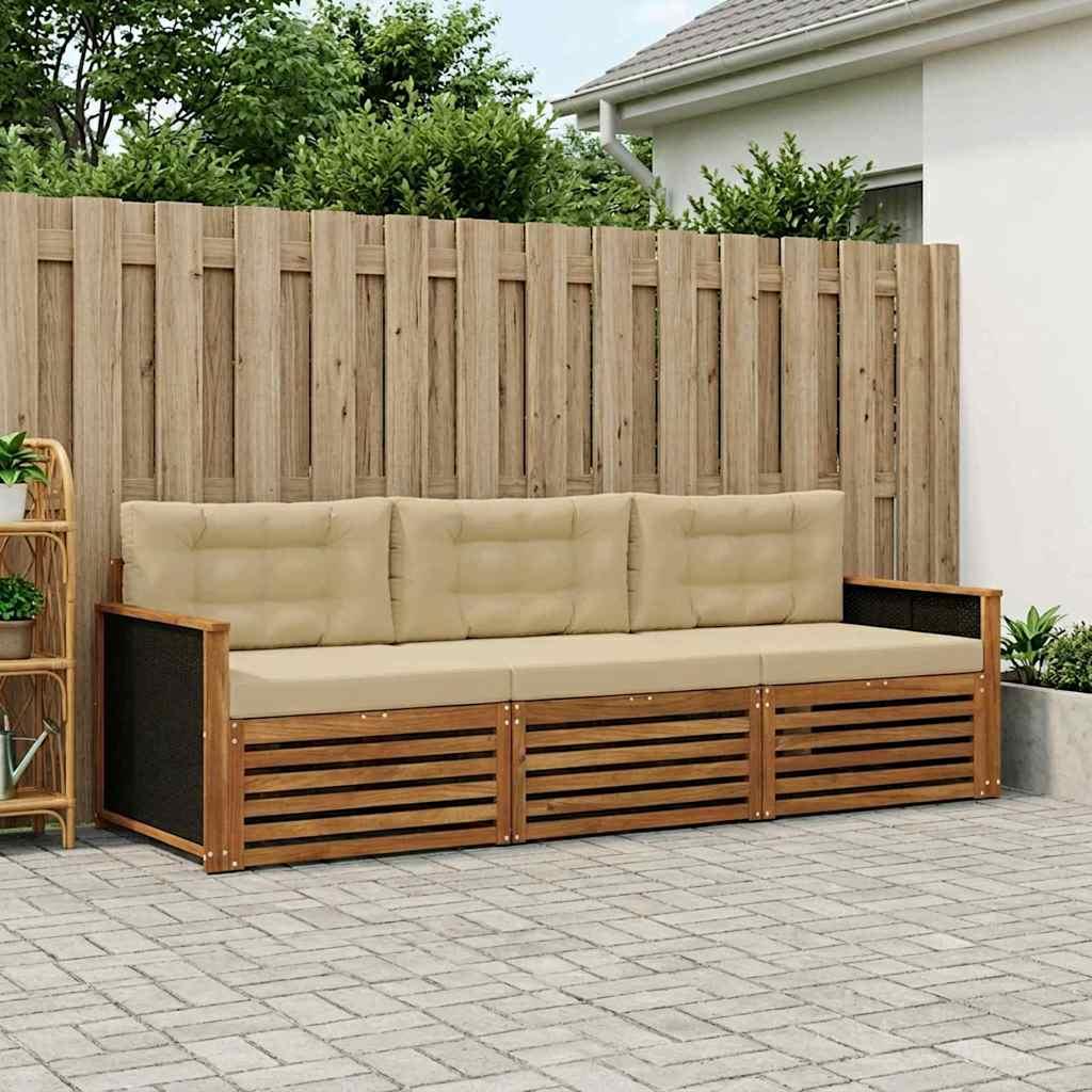 Udendørs sofagruppe med pude 3 stk Naturlig og Beige Polyester