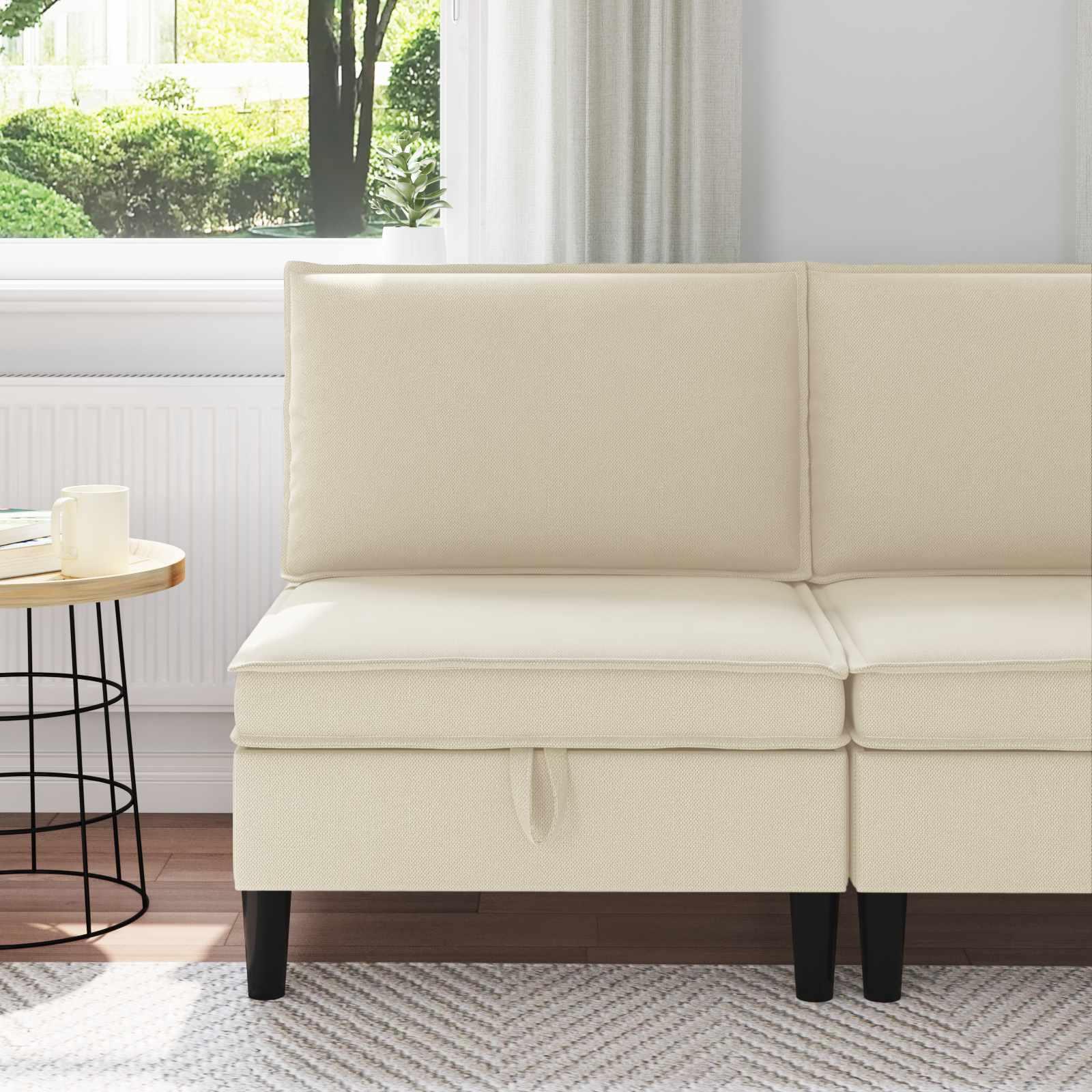 Mellem Sofa med Opbevaring Cremefarvet Fløjl