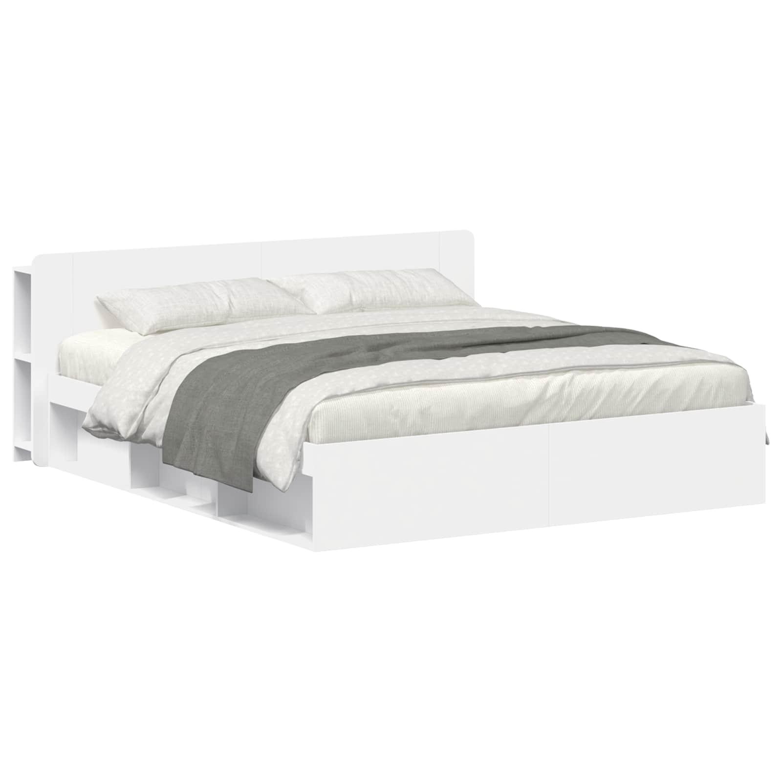 Sengestel med opbevaring Hvid 180 x 200 cm Konstrueret træ
