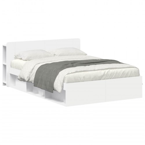 Sengestel med opbevaring Hvid 160 x 200 cm Konstrueret træ