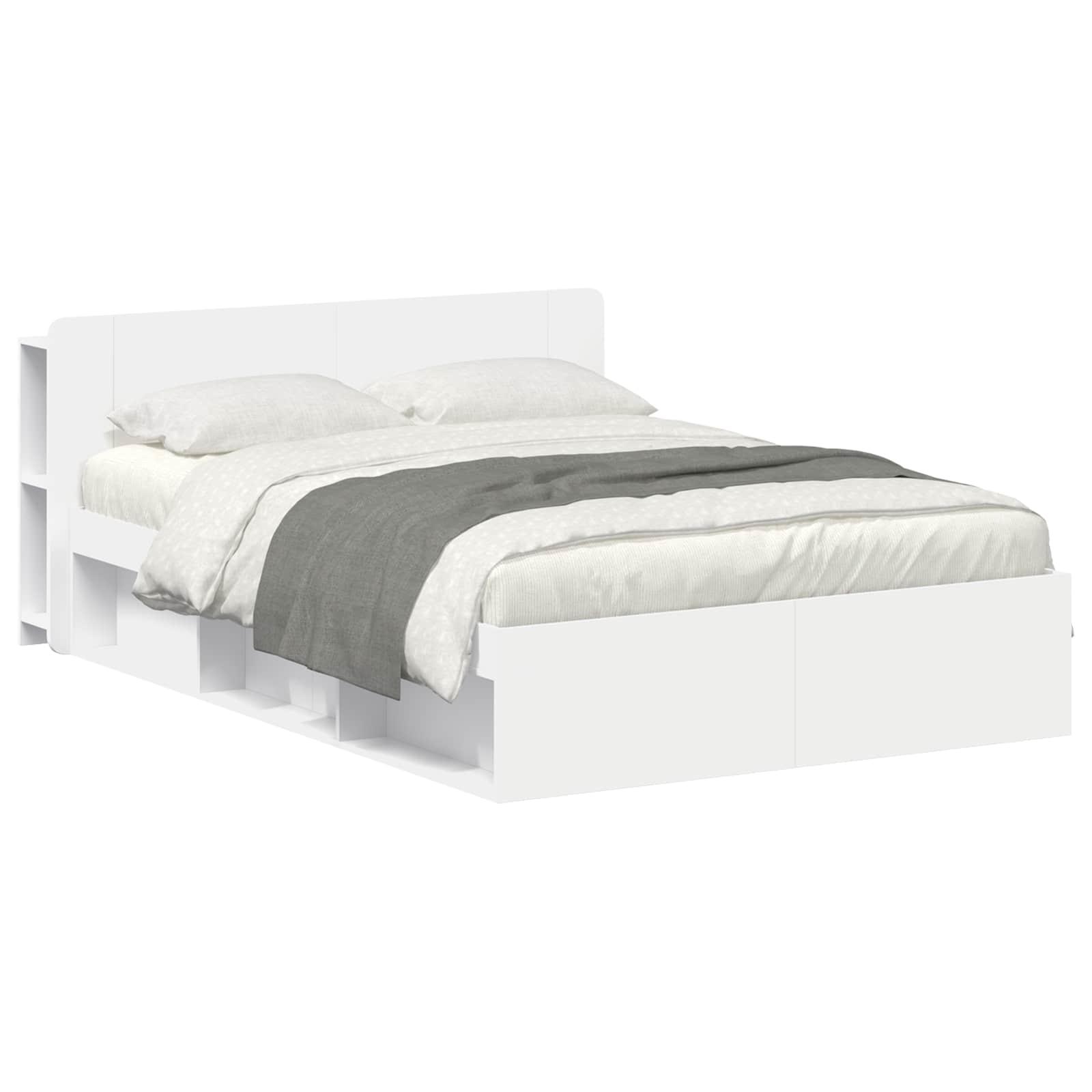 Sengestel med opbevaring Hvid 160 x 200 cm Konstrueret træ