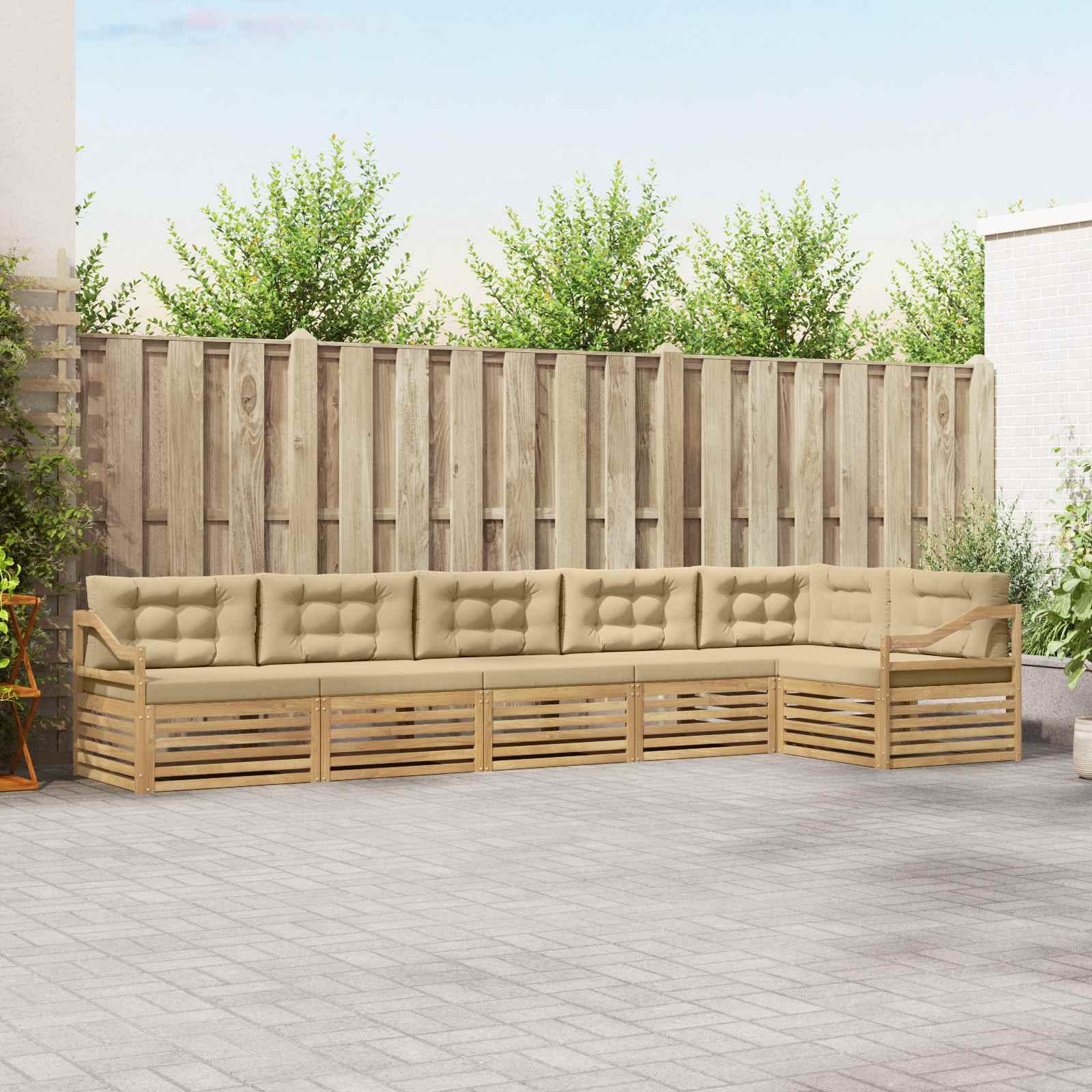 Udendørs sofagruppe 6 stk Hvid og Beige 404 x 166,5 x 73 cm