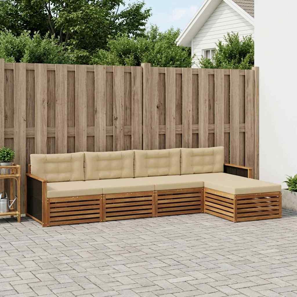 Udendørs sofagruppe med pude 5 stk Naturlig og Beige Polyester