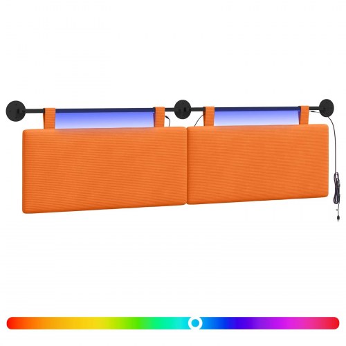 Hængende sengegavl Med LED-lys Orange Velourstof