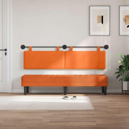 Hængende sengegavl Med LED-lys Orange Velourstof
