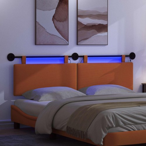 Hængende sengegavl Med LED-lys Orange Velourstof
