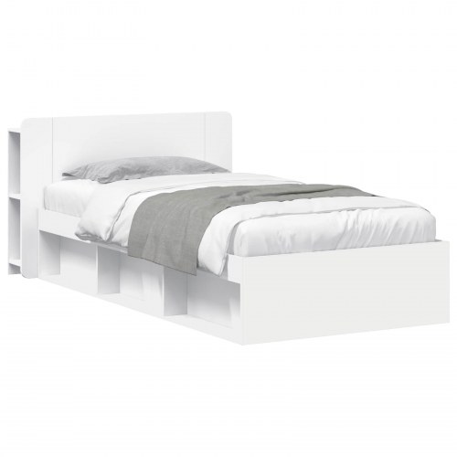 Sengestel med opbevaring Hvid 90 x 200 cm Konstrueret træ