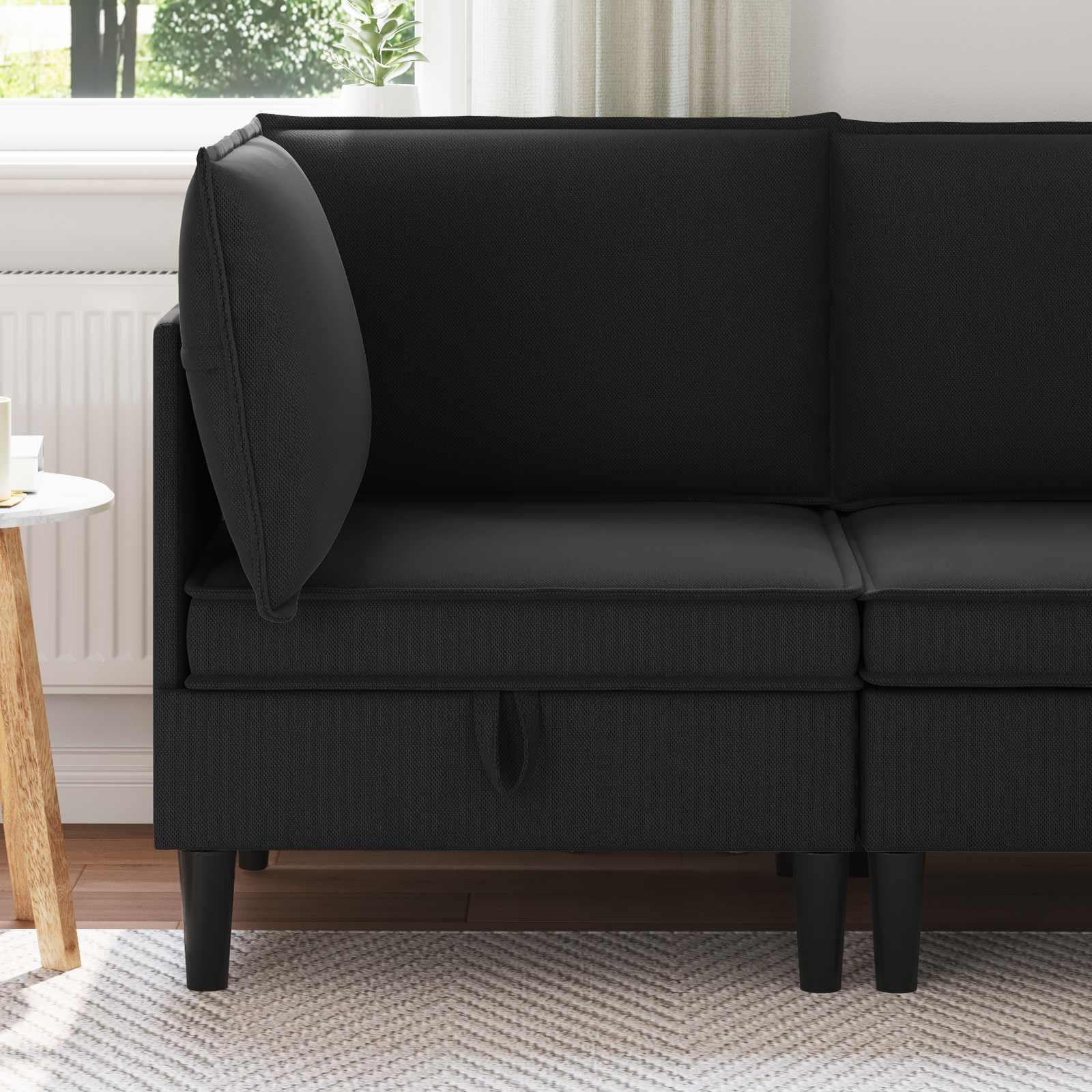 Hjørne Sofa med Opbevaring Sort Fløjl