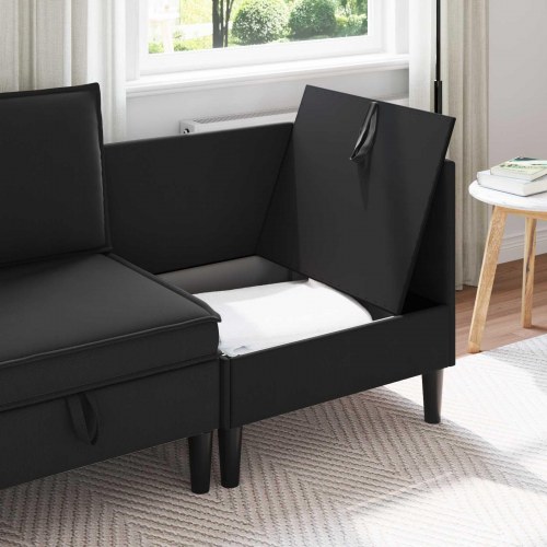 Hjørne Sofa med Opbevaring Sort Fløjl