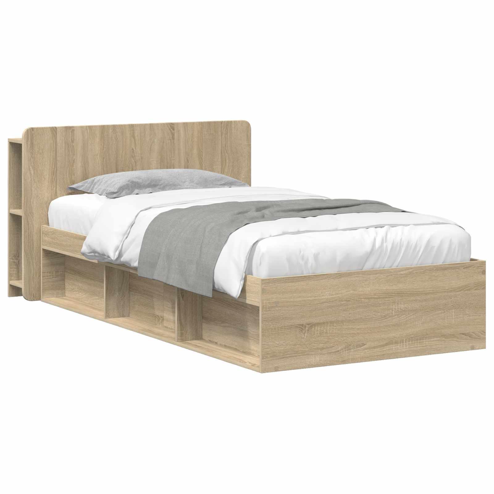 Sengestel med opbevaring Sonoma-eg 90 x 190 cm Konstrueret træ
