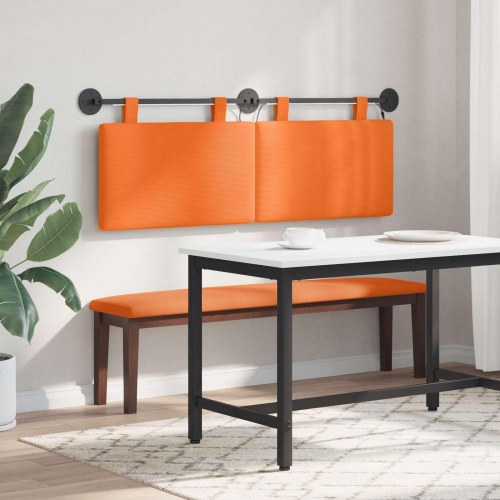 Hængende sengegavl Med LED-lys Orange Velourstof