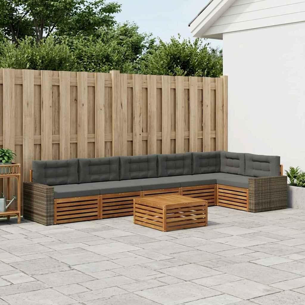 Udendørs sofagruppe 7 stk Naturlig og Antracit 79 x 79 x 37 cm