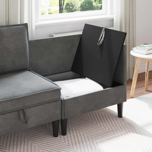 Sofa med opbevaring Mørkegrå Fløjl