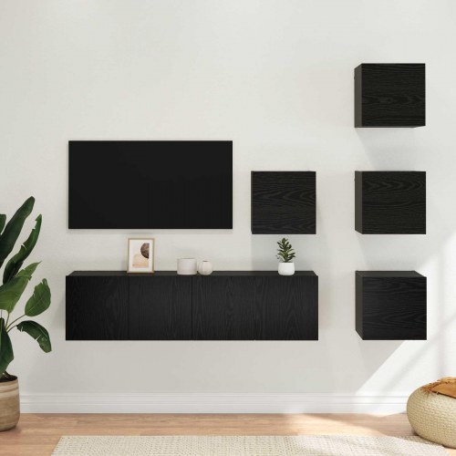 TV-møbelsæt 6 stk 60 x 30 x 30 cm Sort eg Konstrueret træ