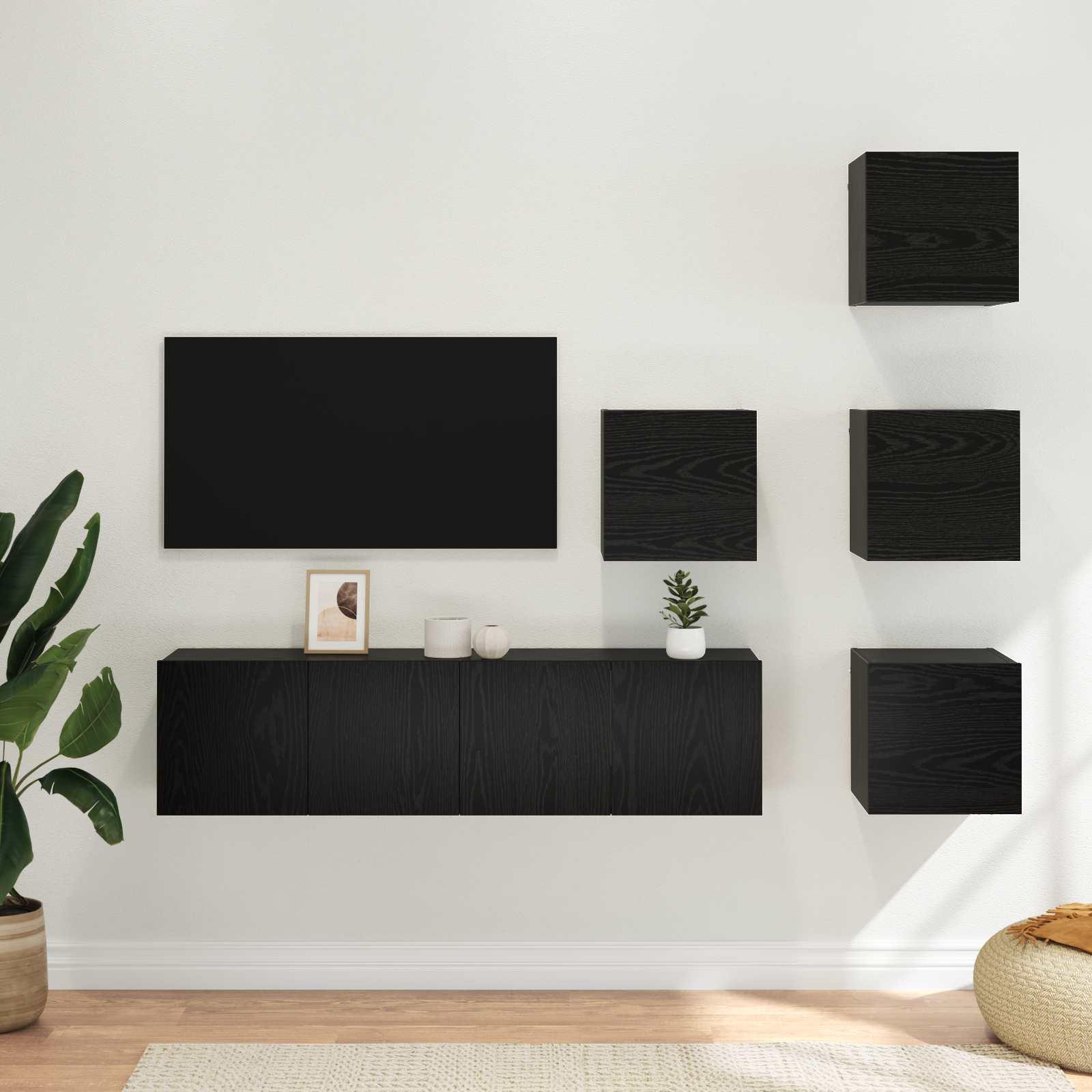 TV-møbelsæt 6 stk 60 x 30 x 30 cm Sort eg Konstrueret træ