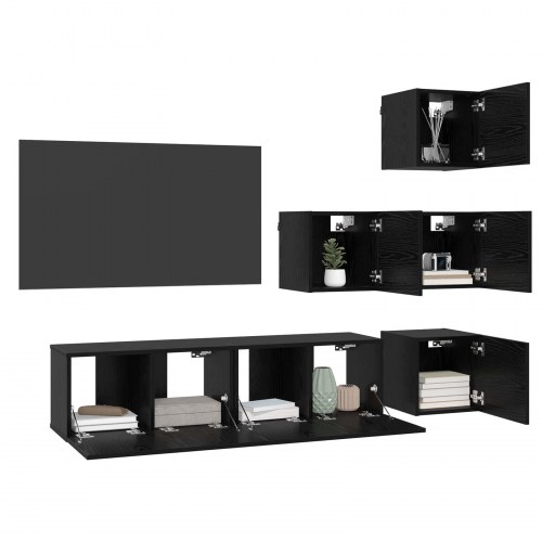 TV-møbelsæt 6 stk 60 x 30 x 30 cm Sort eg Konstrueret træ