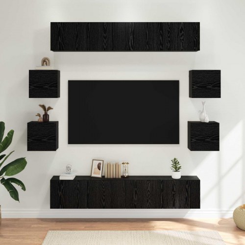 TV-møbelsæt 8 stk 80 x 30 x 30 cm Sort eg Konstrueret træ