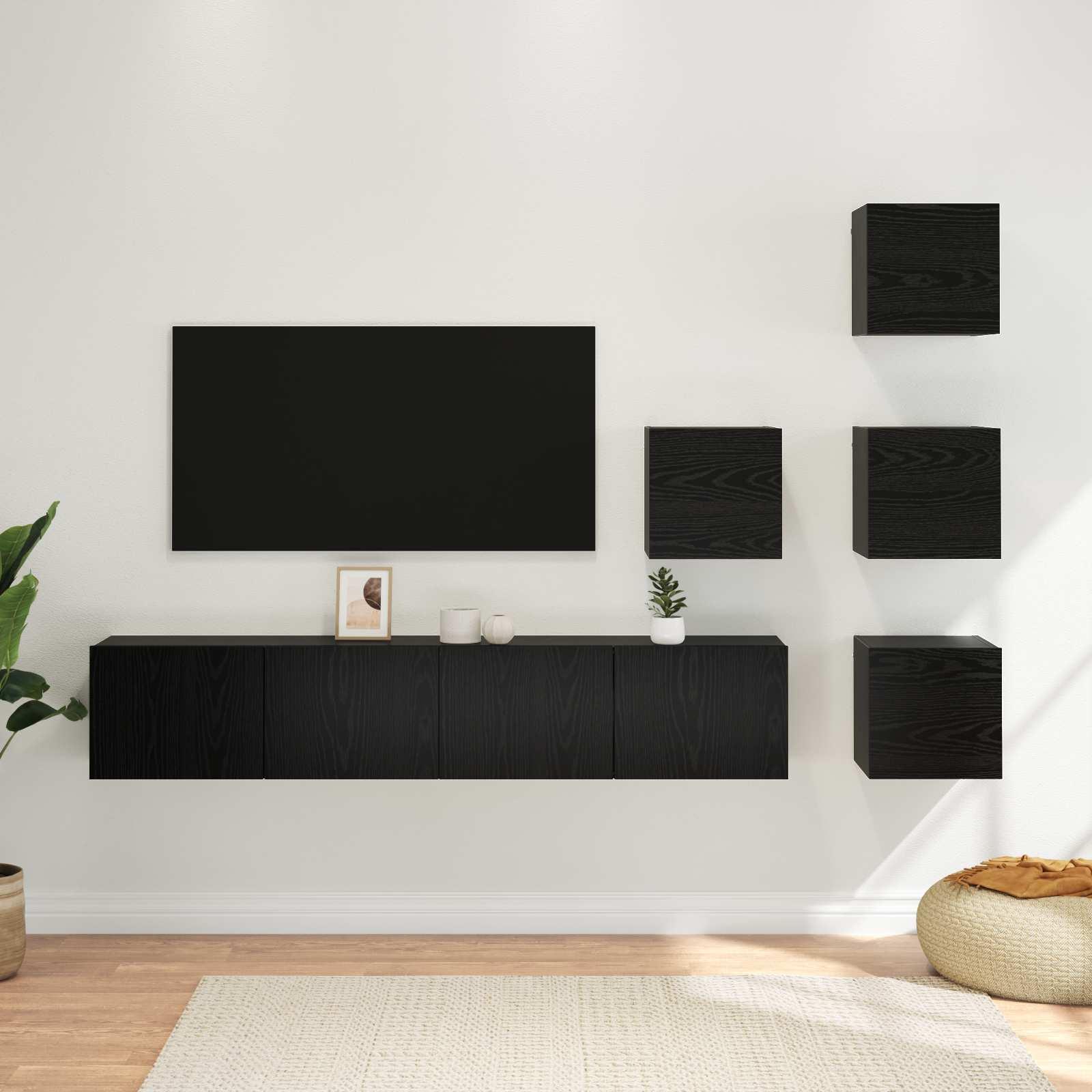 TV-møbelsæt 6 stk 80 x 30 x 30 cm Sort eg Konstrueret træ