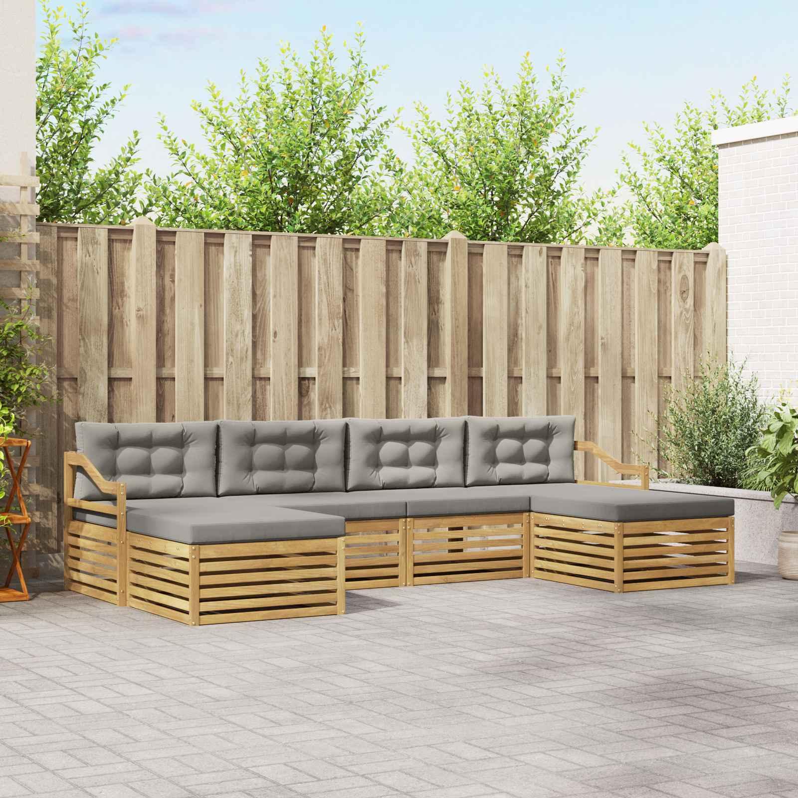 Udendørs sofagruppe 6 stk Hvid og lysegrå 325 x 162,5 x 73 cm
