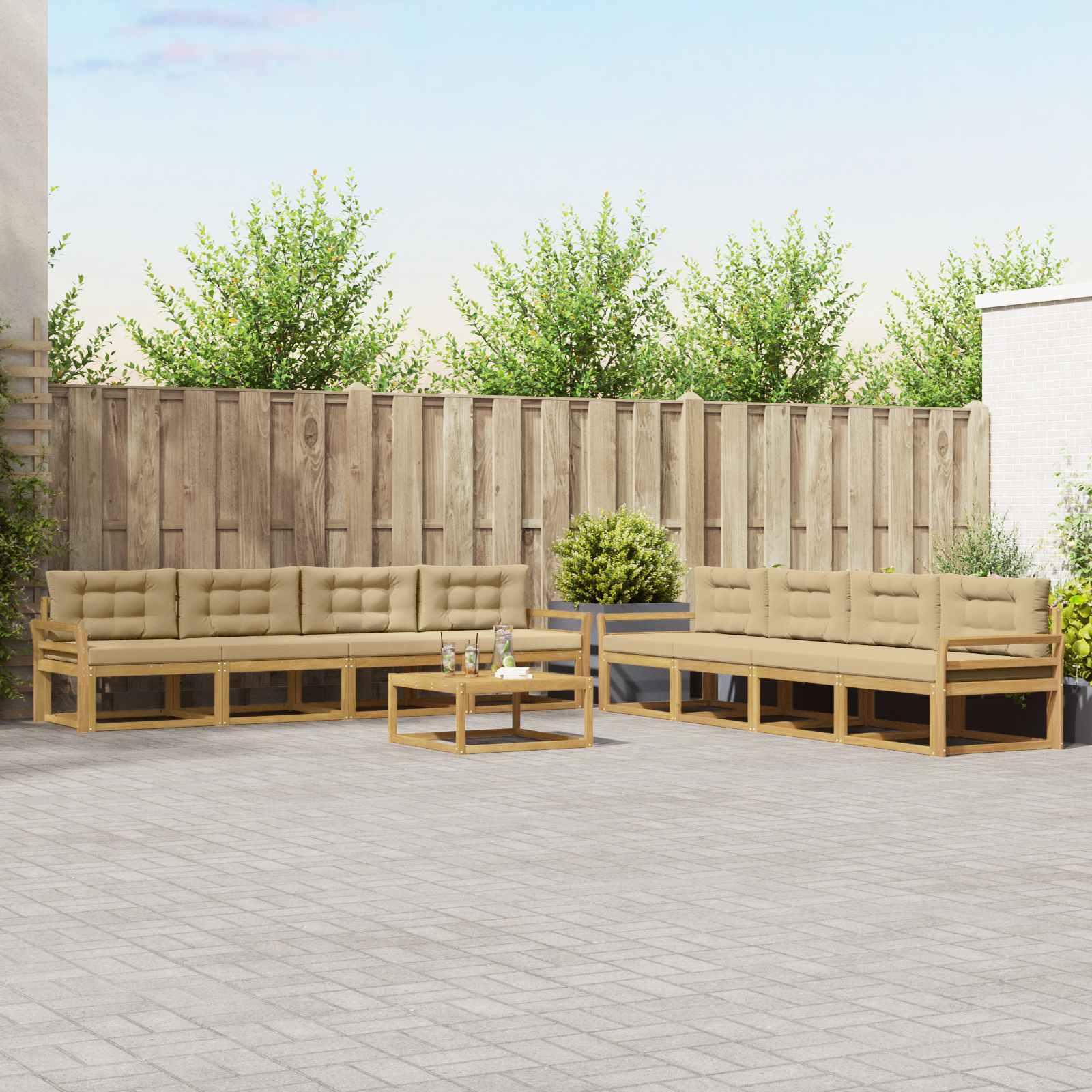 Udendørs sofagruppe 9 stk Hvid og Beige 79 x 79 x 37 cm