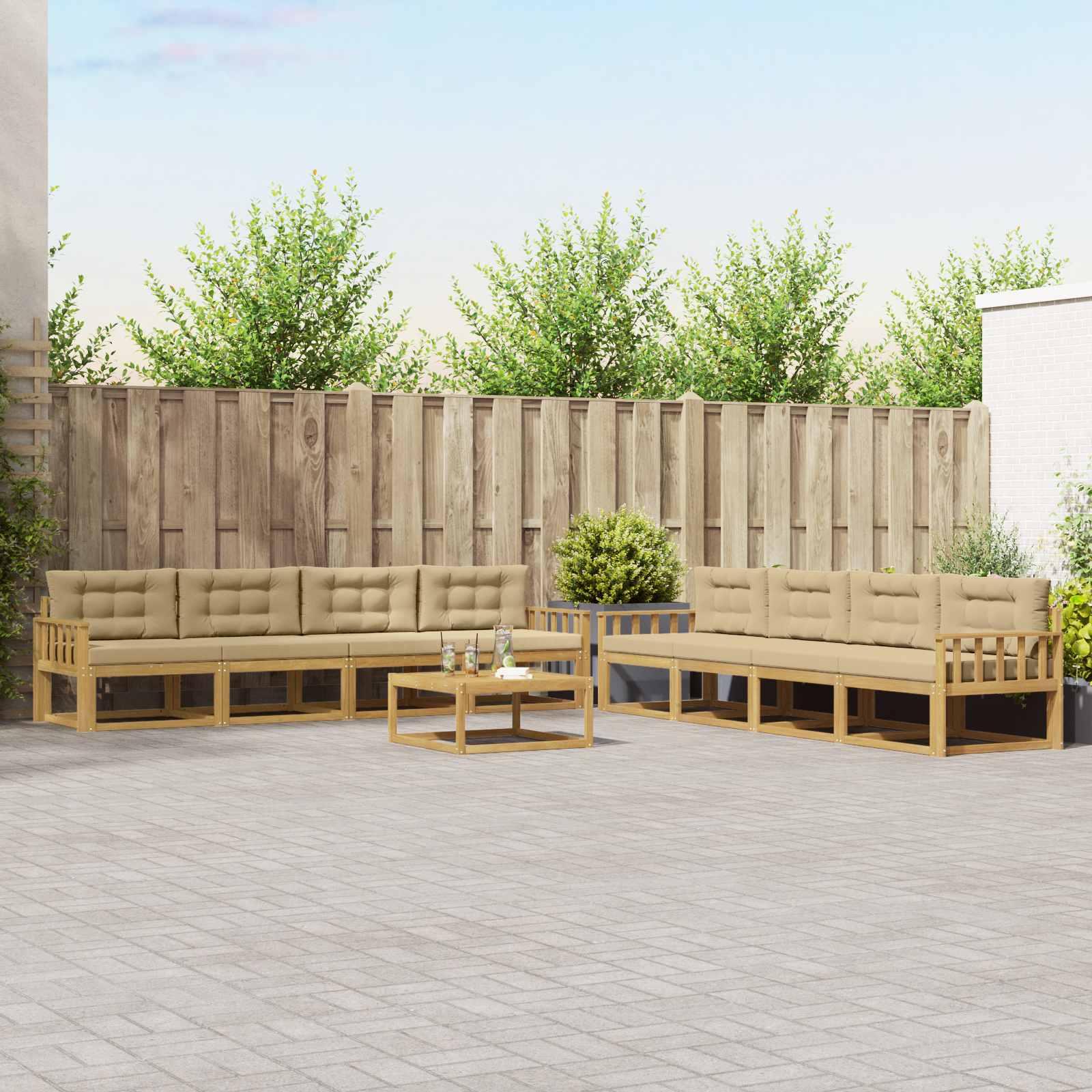 Udendørs sofagruppe 9 stk Hvid og Beige 79 x 79 x 37 cm