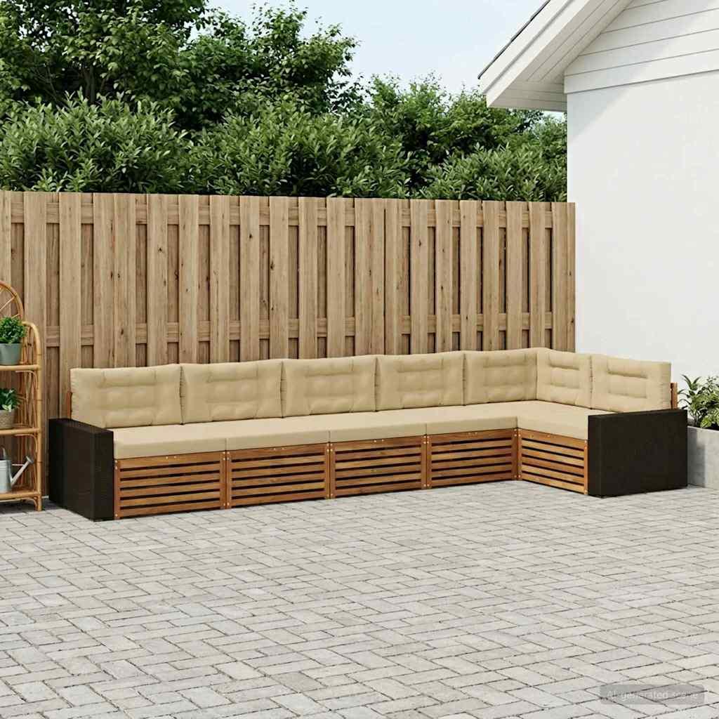 Udendørs sofagruppe 6 stk Naturlig og Beige 402 x 172,5 x 73 cm