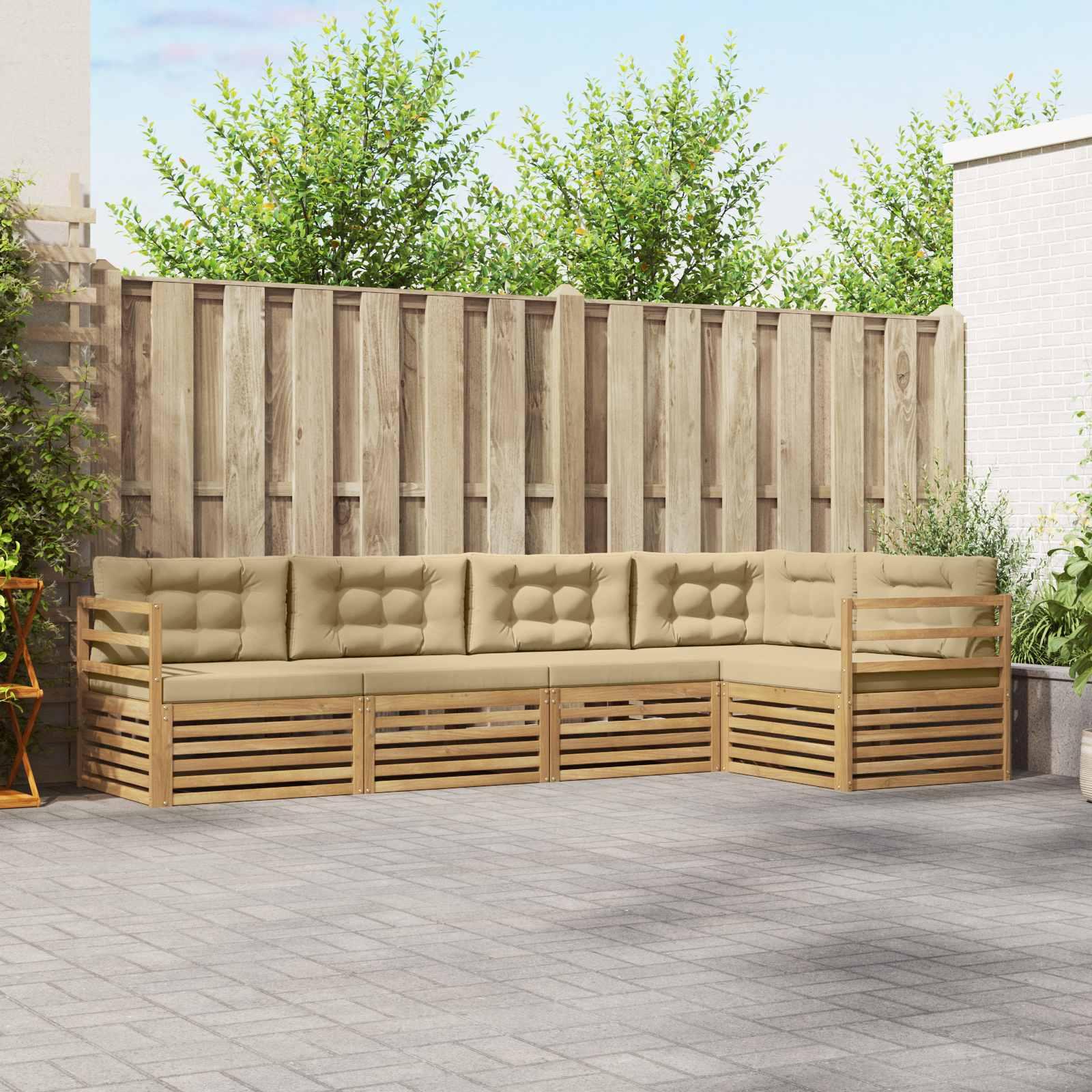 Udendørs sofagruppe med pude 5 stk Hvid og Beige Polyester