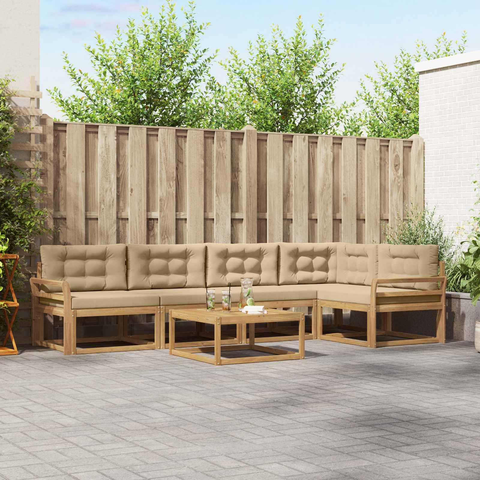 Udendørs sofagruppe 6 stk Hvid og Beige 79 x 79 x 37 cm