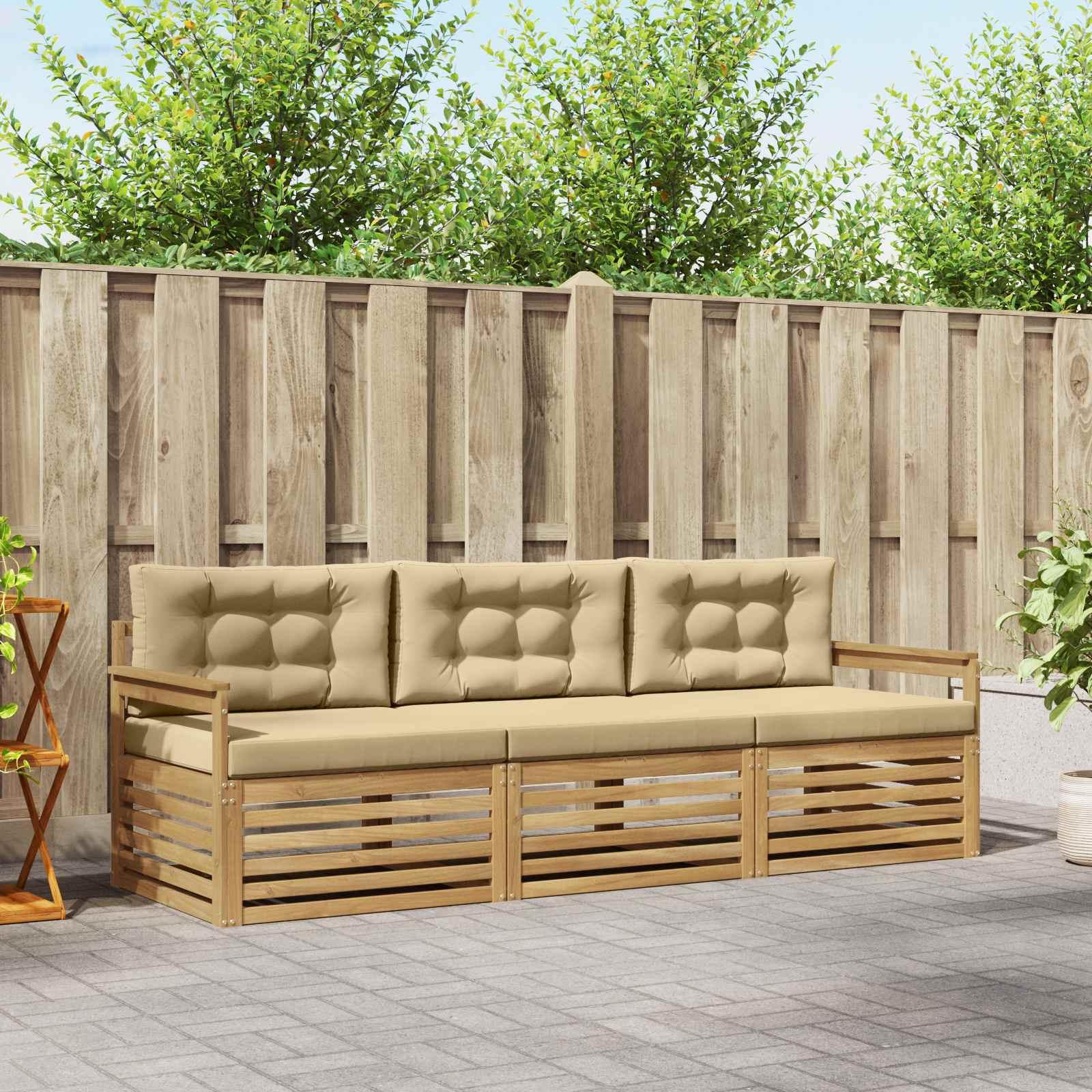 Udendørs sofagruppe med pude 3 stk Hvid og Beige Polyester