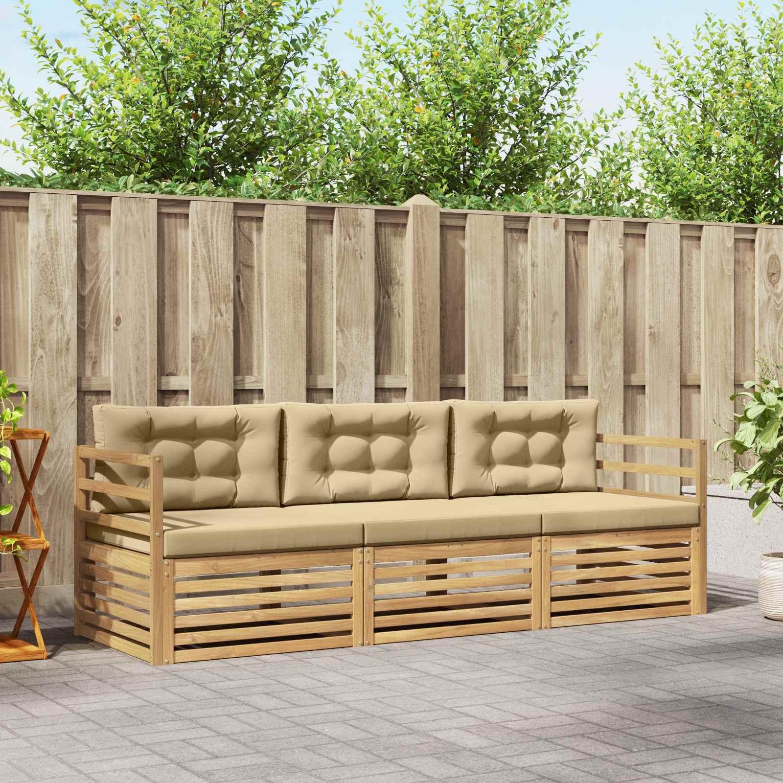 Udendørs sofagruppe med pude 3 stk Hvid og Beige Polyester