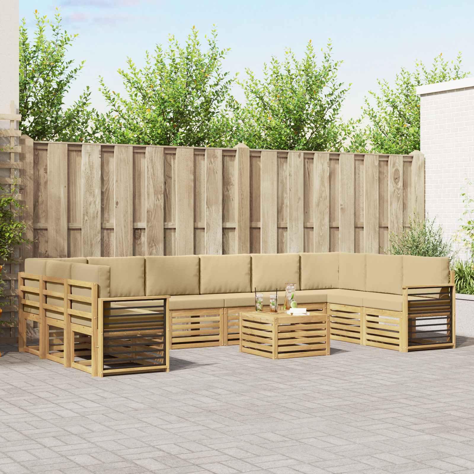 Udendørs sofagruppe 11 stk Hvid og Beige 59 x 59 x 37 cm