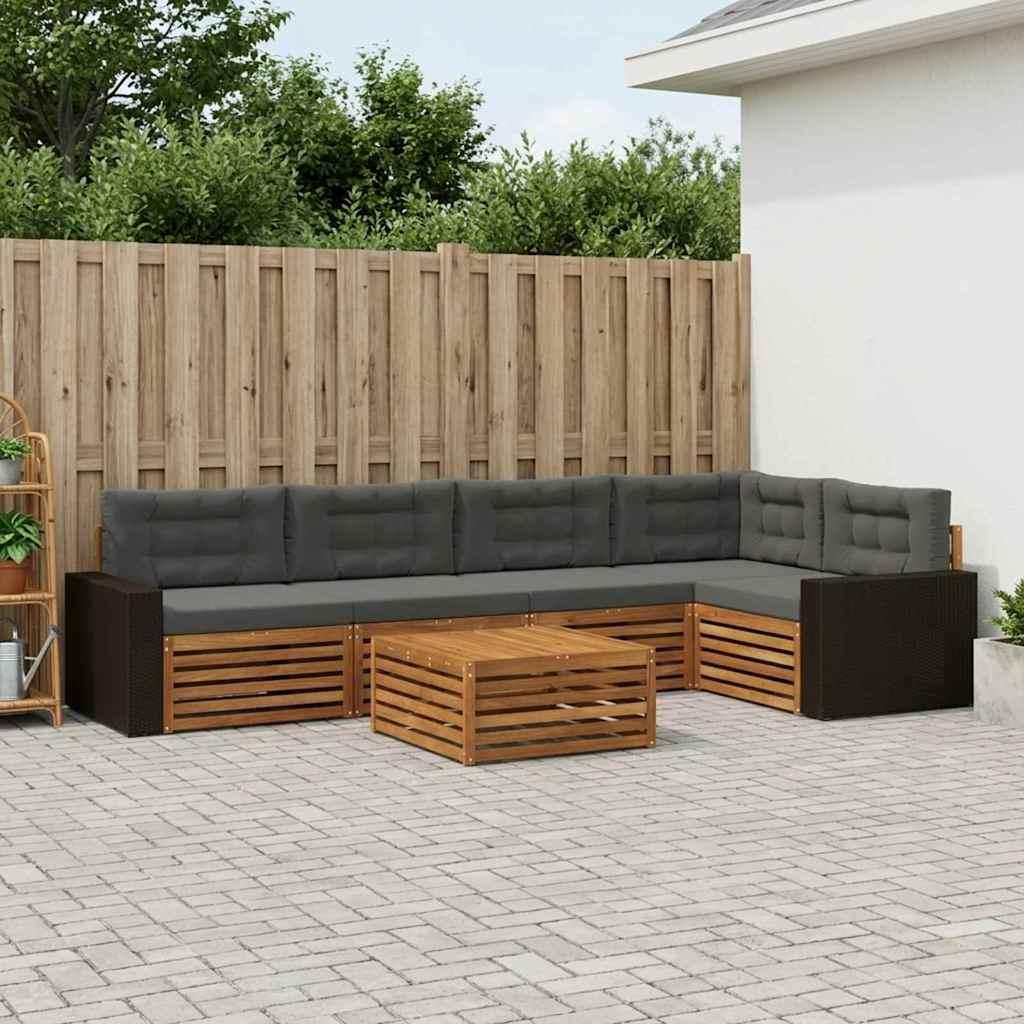 Udendørs sofagruppe 6 stk Naturlig og Antracit 79 x 79 x 37 cm