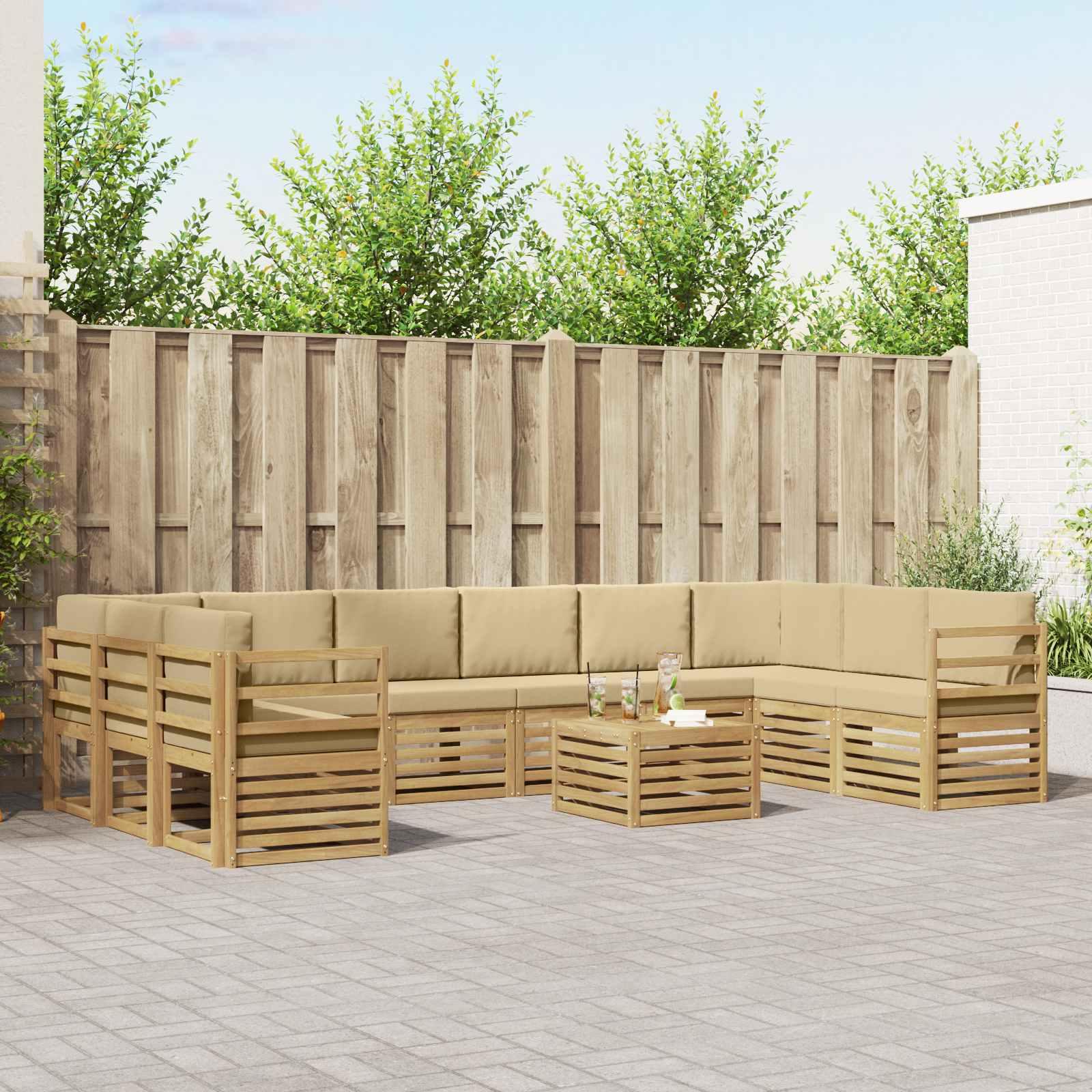 Udendørs sofagruppe 11 stk Hvid og Beige 59 x 59 x 37 cm